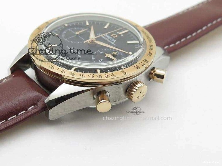 0205 Speedmaster ’57 SS Chrono AXF Best Edition RG Bezel Black Dial on Brown Leather Strap A Sustainable 8282